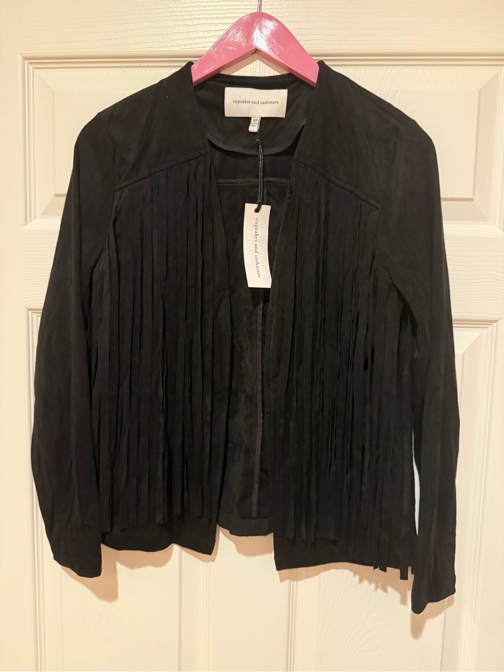 cupcakes & cashmere Black Suede Fringe Jacket